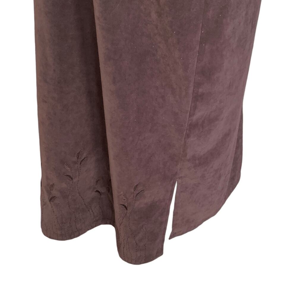 Vintage Faux Suede Jumper Dress Brown Prairie Midi Boho Modest Grunge Layering - Picture 10 of 14